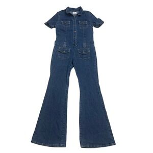 Agua benditA Womens Denim Bell Bottom Jumpsuit  Full Length Sz M-LG? Has repairs